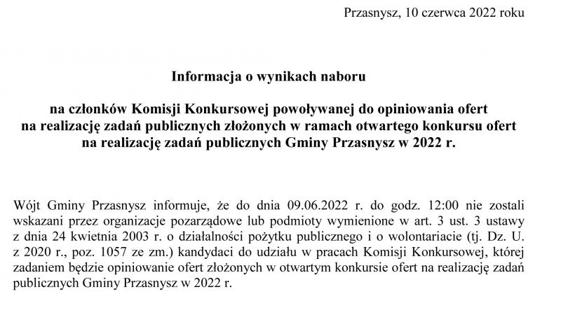 Informacja o wynikach naboru na członka komisji 2022