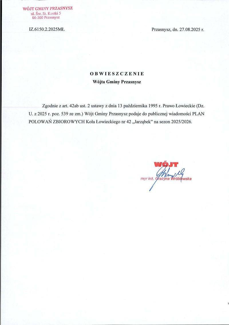 Plan polowań KŁ Jarząbek-1