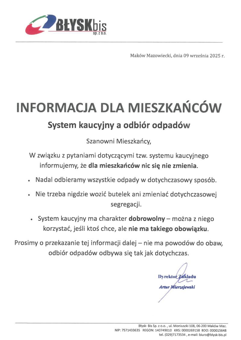 Informacja dla mieszkańców
