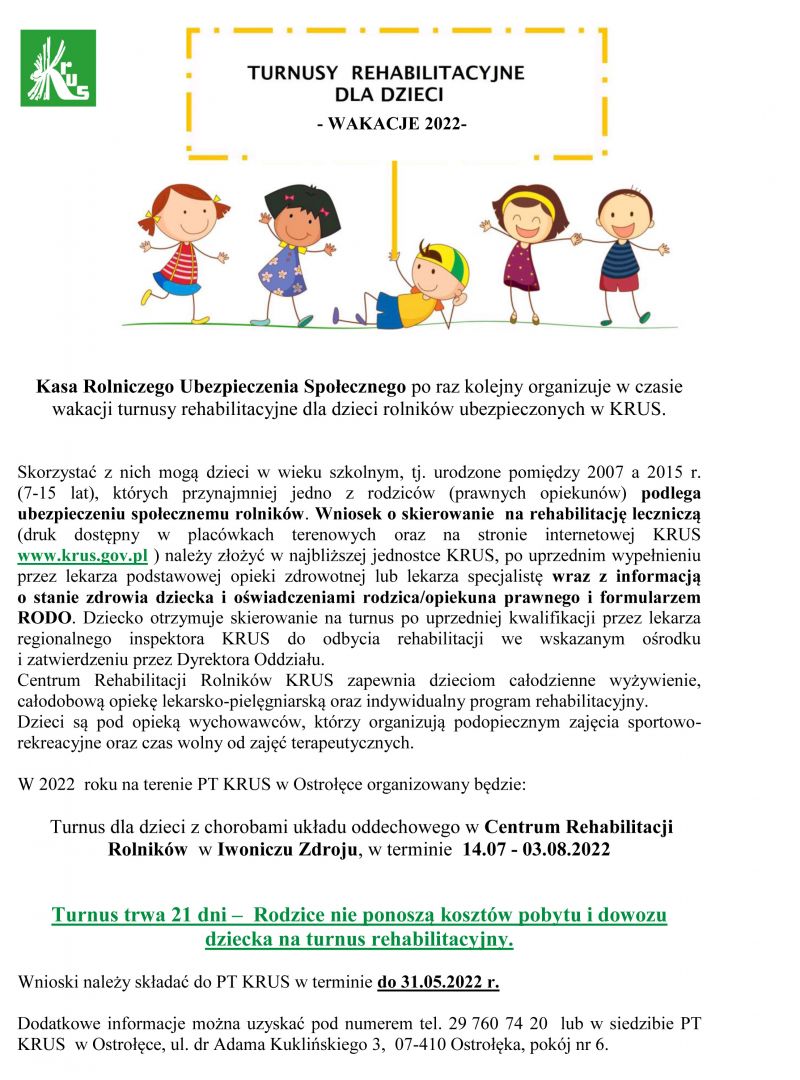 INFO o turnusach dzieci 2022