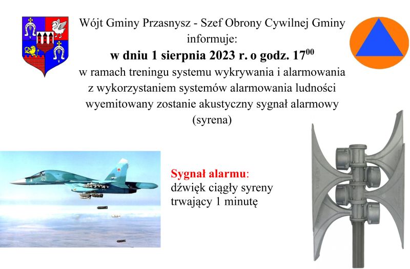 Infprmacja o uruchomieniu syren 2023