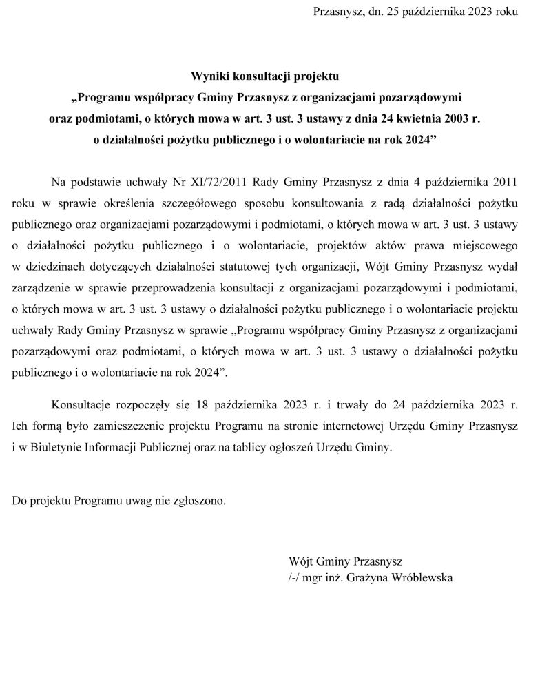 Wyniki konsultacji projektu
