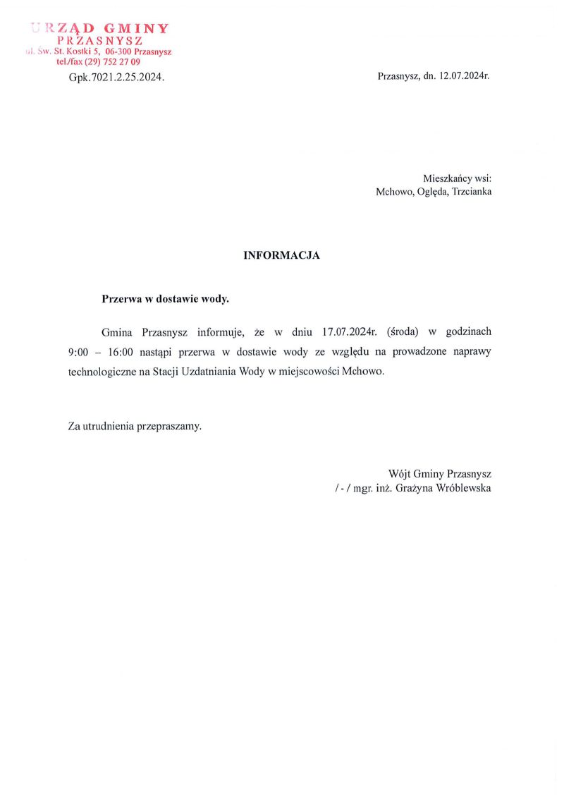 przerwa w dostawie wody