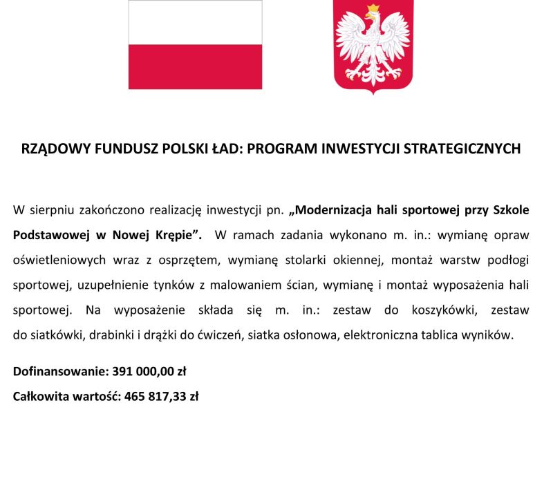 Hala w Nowej Krępie — zakończenie