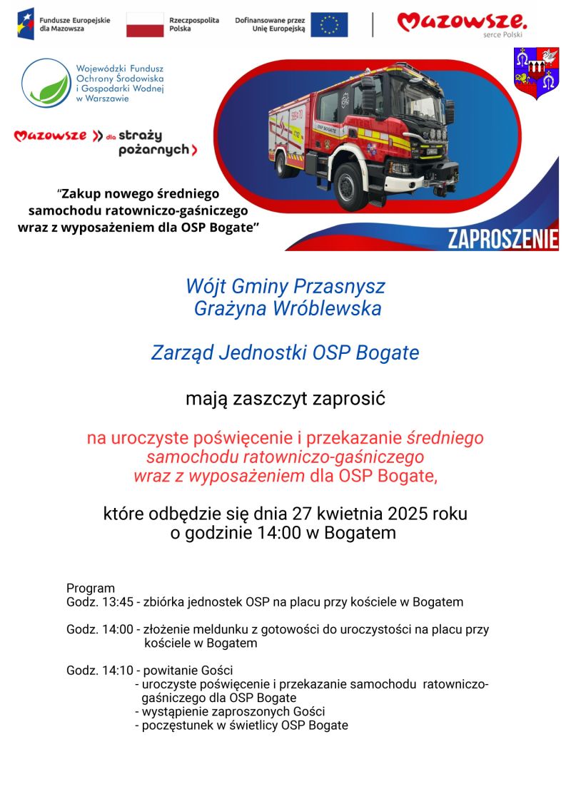 Zaproszenie samochód strażacki